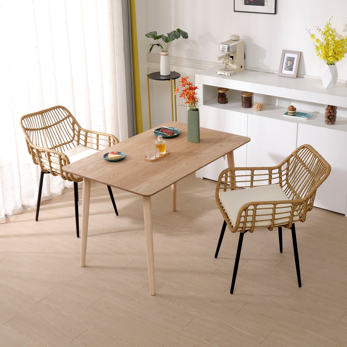 Lot de 2 chaises, métal et rotin, HANOI marron, NORDLYS