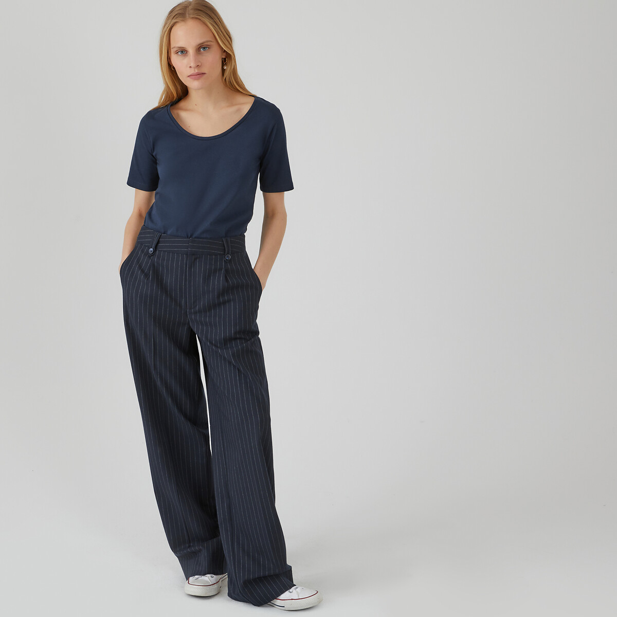 Tee shirt col rond manches courtes bleu marine, LA REDOUTE COLLECTIONS