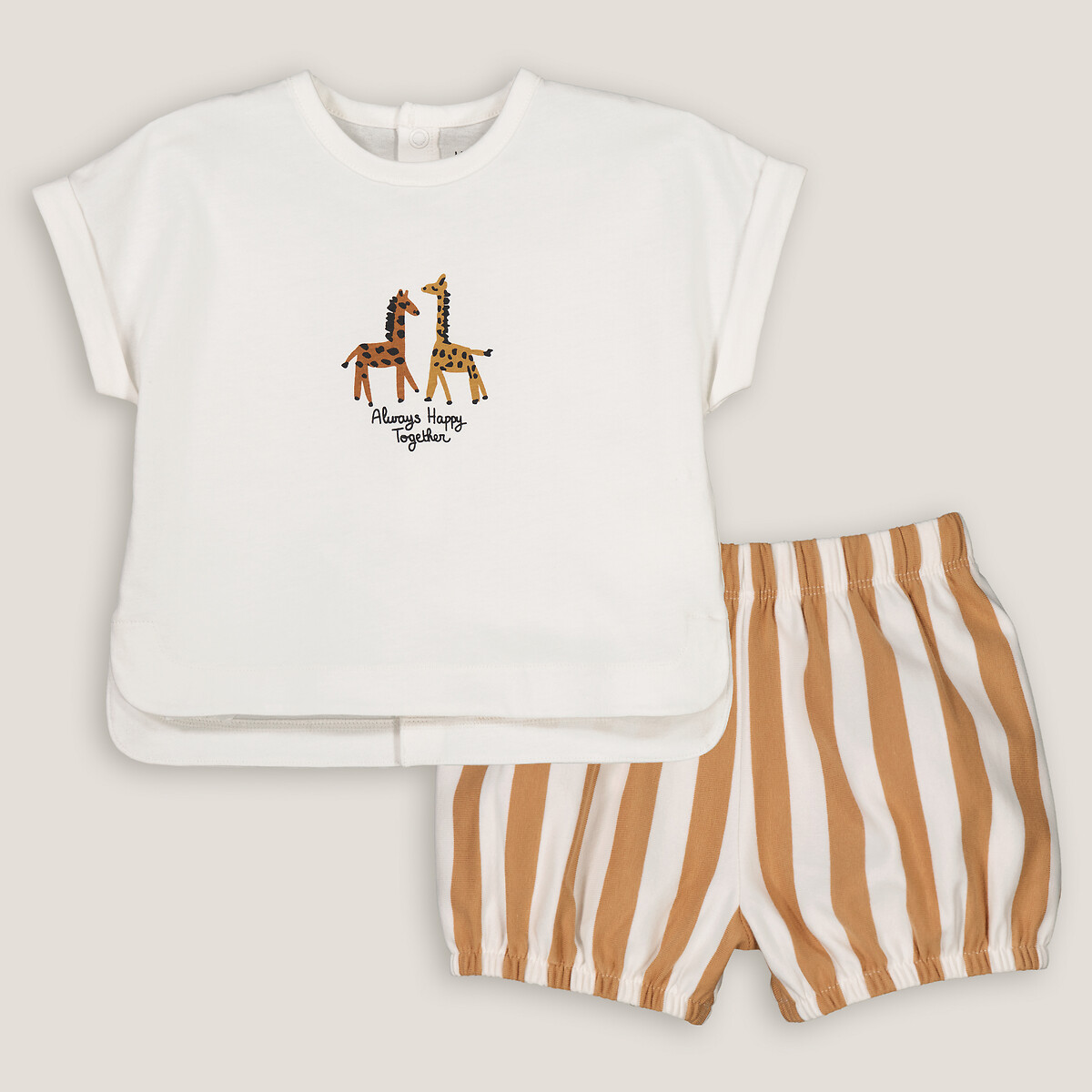 Conjunto t-shirt e calções castanho/cru, LA REDOUTE COLLECTIONS