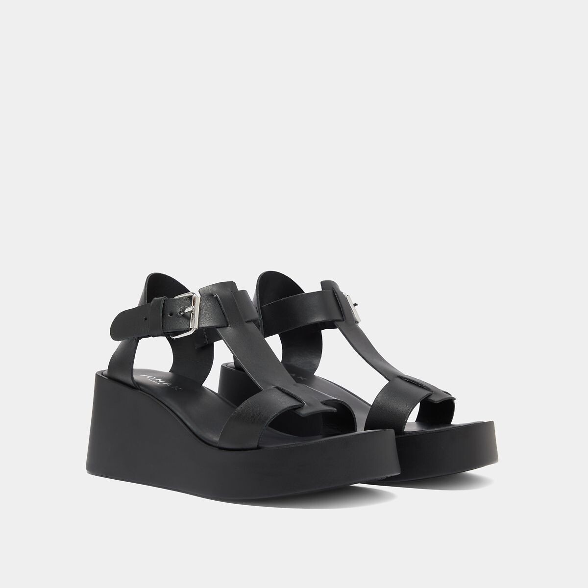 Sandales compensées en cuir Estelle noir, JONAK