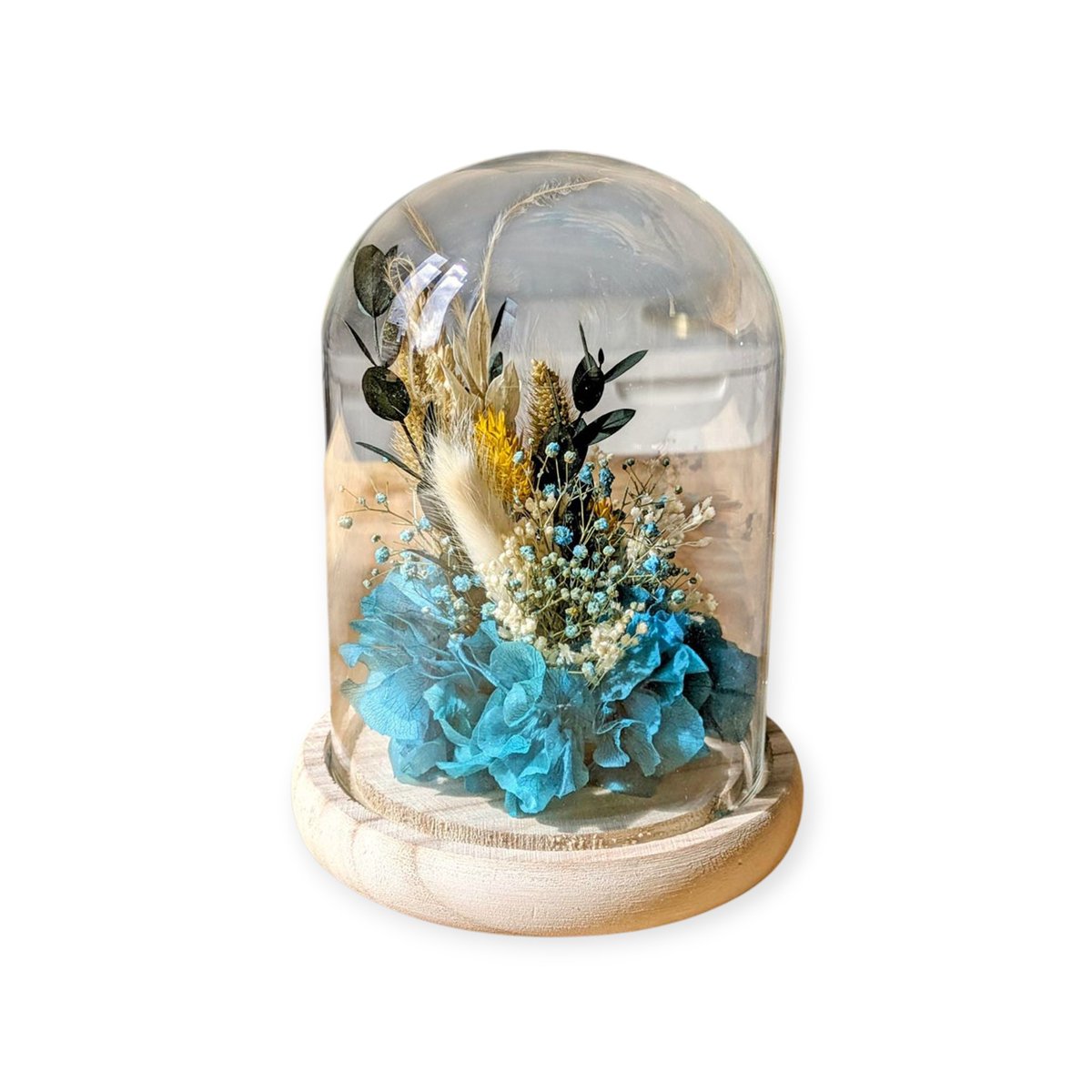 Cloche de fleurs séchées CHARLOTTE bleu, RECONCILIATION VEGETALE