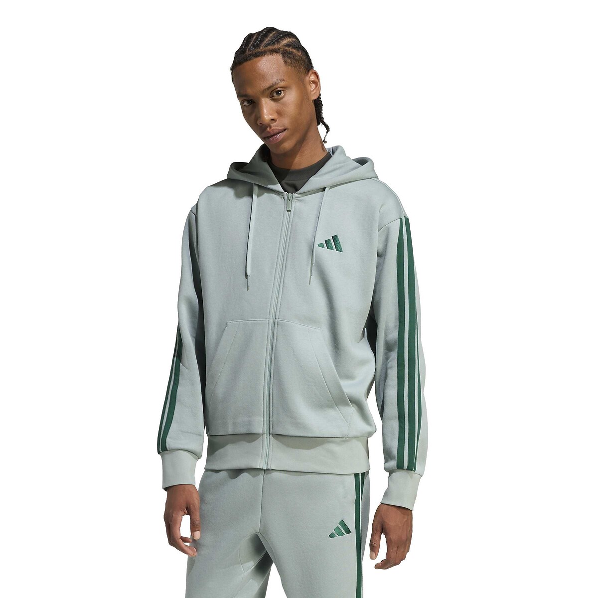 Sweat zippé à capuche Essentiel 3 bandes sauge, ADIDAS SPORTSWEAR