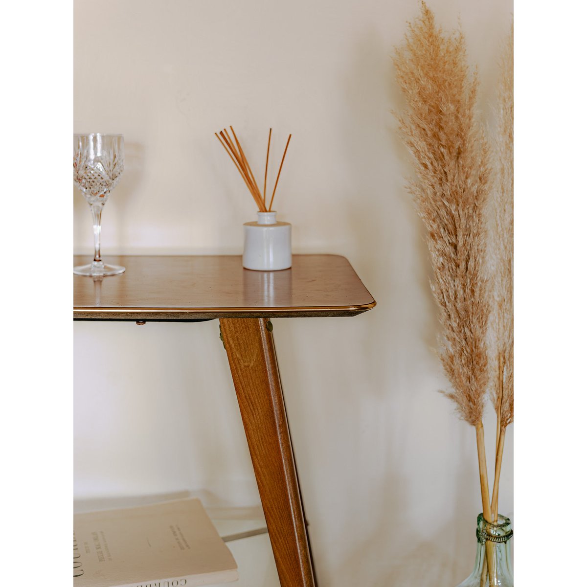 Desserte à roulettes en bois et verre mid-century Anouk N°359 - Bon état bois clair, DEBONGOUT