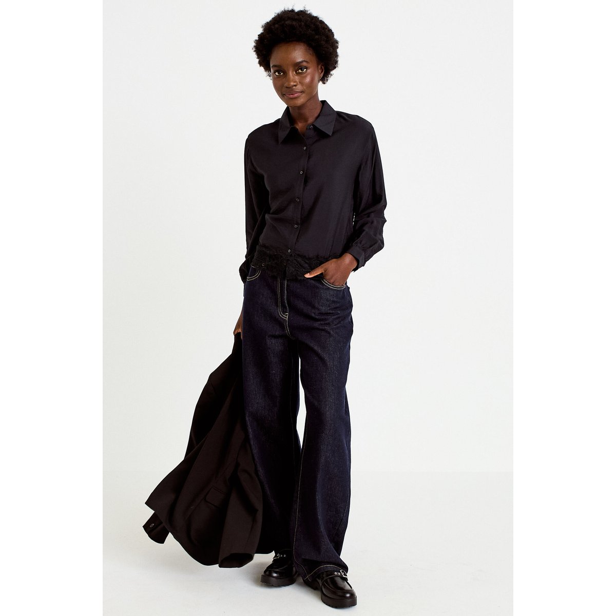 Chemise droite manches longues dentelle noir, CACHE CACHE