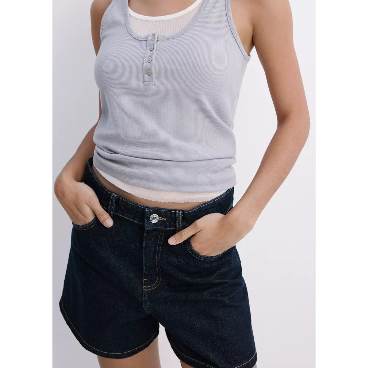 Short en jean droit bleu, MANGO