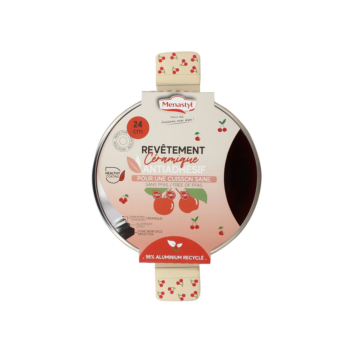 Faitout 24cm en aluminium, CERISE beige-rouge, MENASTYL