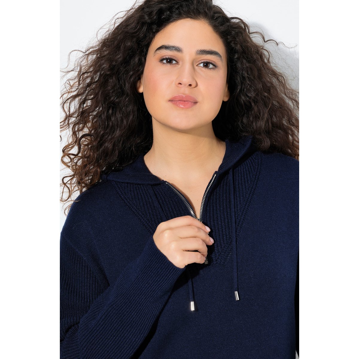 Sweat à capuche en tricot, manches longues bleu encre, ULLA POPKEN