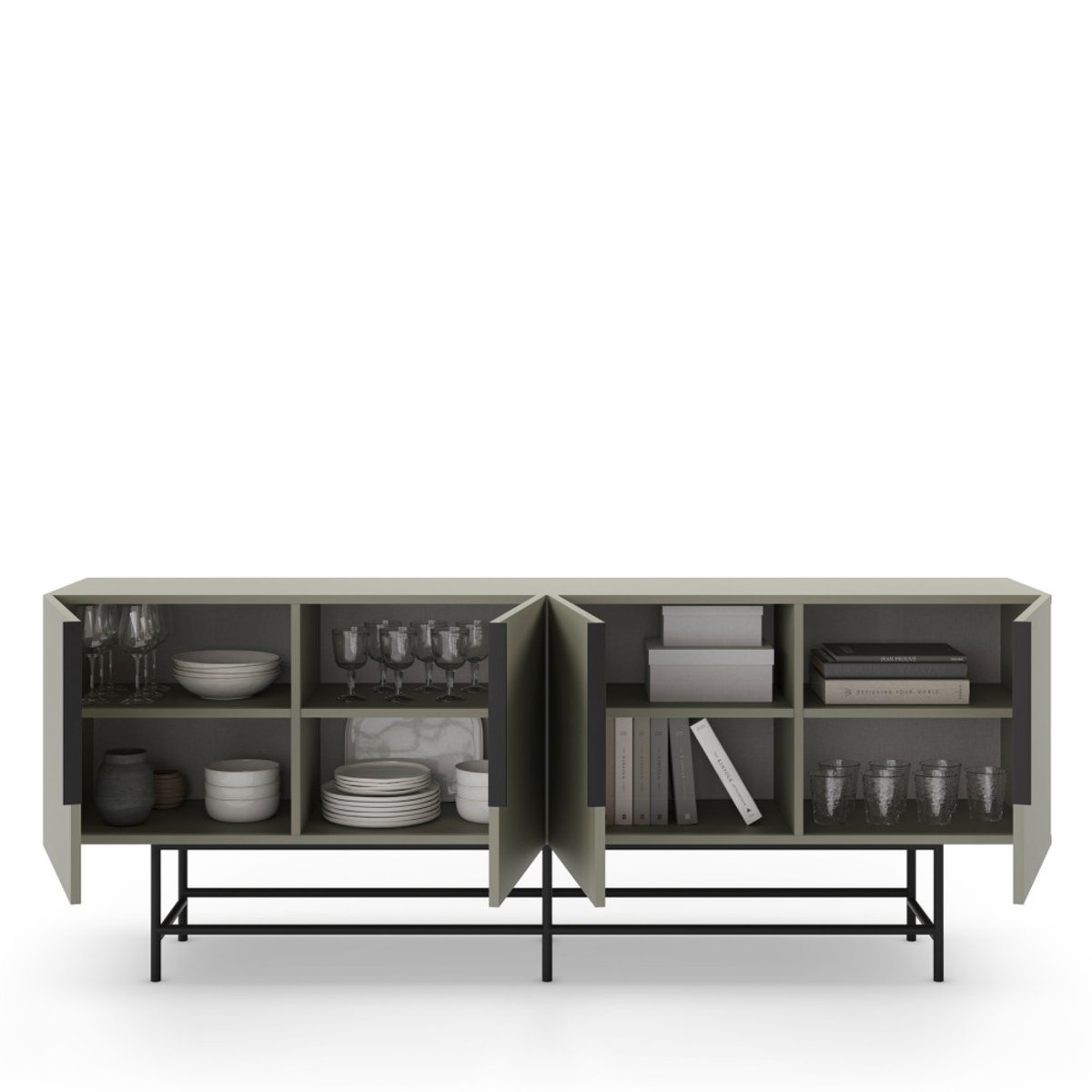 Buffet 4 portes en bois et métal L200cm- VINTARA vert amande, DRAWER