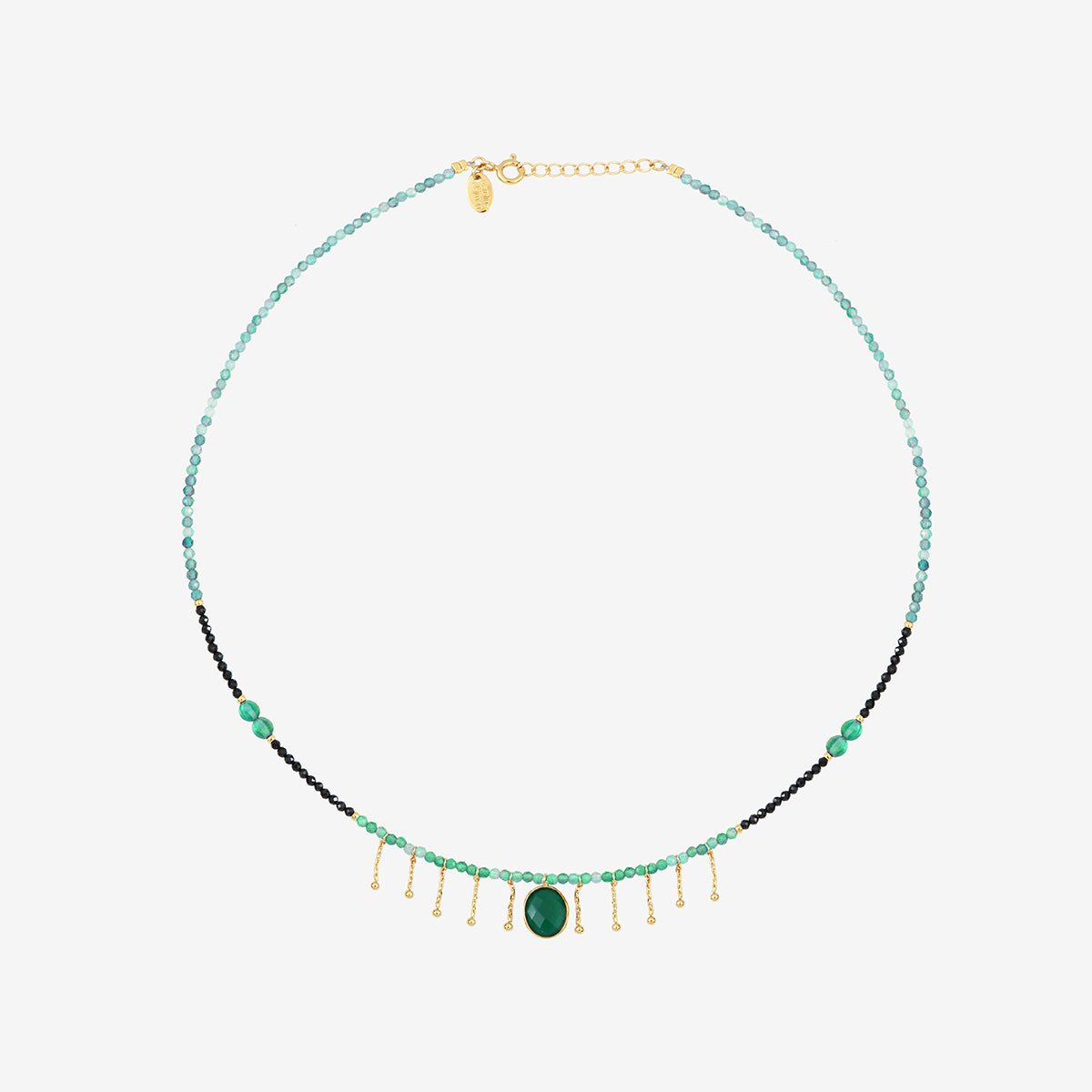 Collier doré agate verte/onyx esmé - indie agate vert, CAROLINE NAJMAN