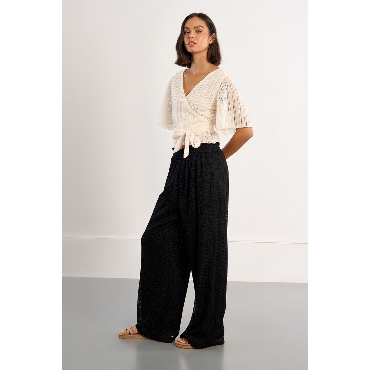 Pantalon large ajouré noir, LILI SIDONIO