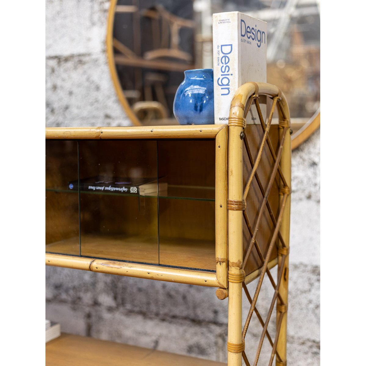 Charmante armoire en rotin Blandine N°544 - Bon état beige, DEBONGOUT