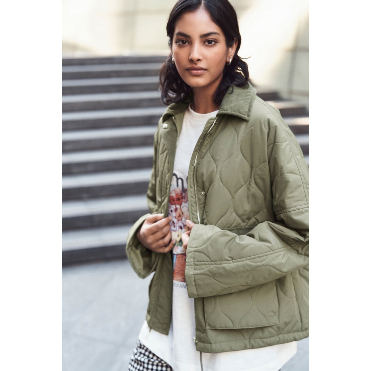 Veste matelassée avec col vert sauge, NEXT