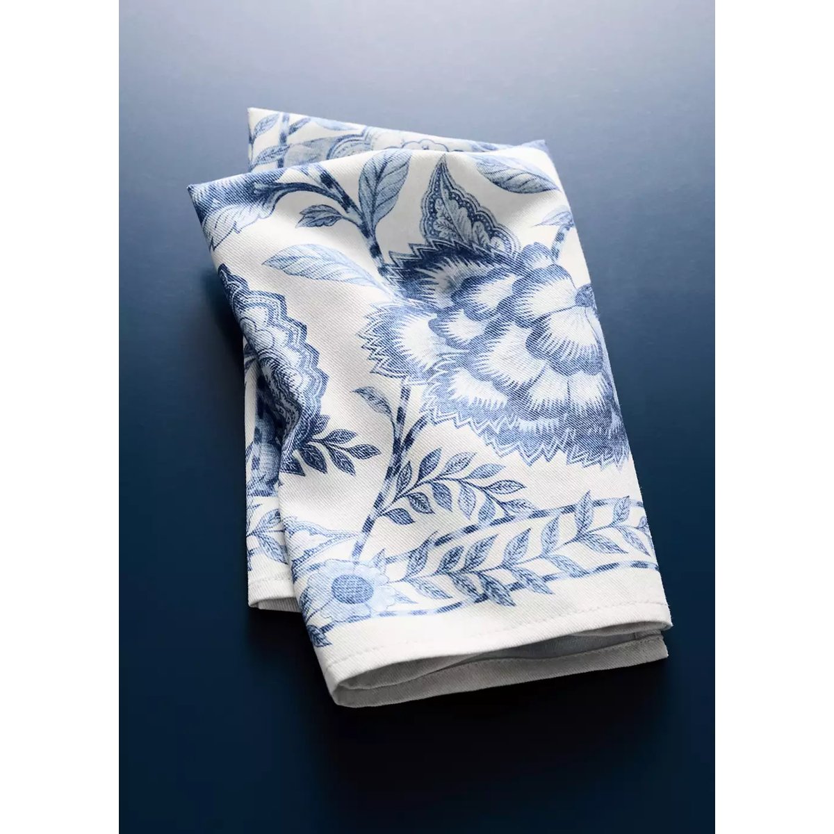 Pack de 4 serviettes de table coton imprimé fleuri bleu, MANGO HOME