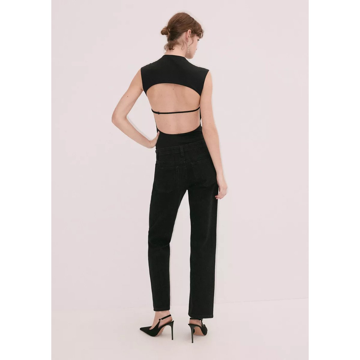 Jean droit détail cristaux black denim, MANGO