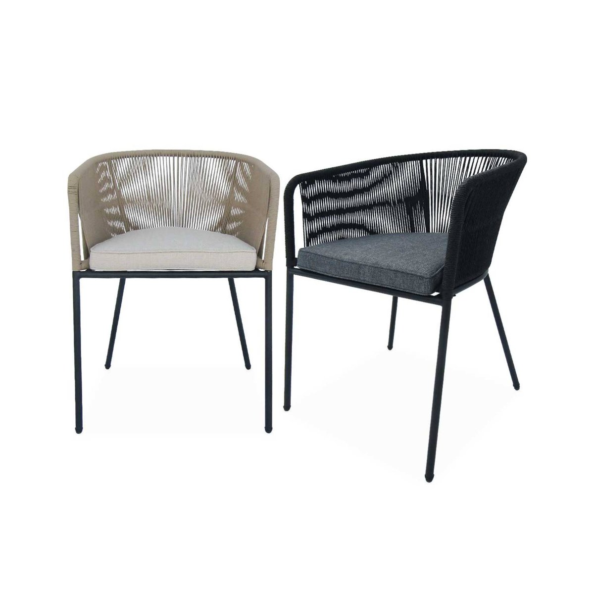 Fauteuil de jardin acier galvanisé et cordes (lot de 2) SANTOS noir / gris, SWEEEK