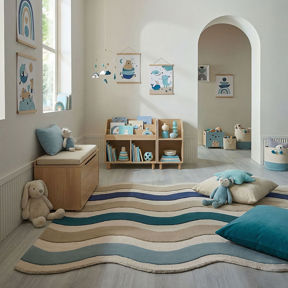 Tapis en laine festonné CASCADE bleu, FLAIR RUGS