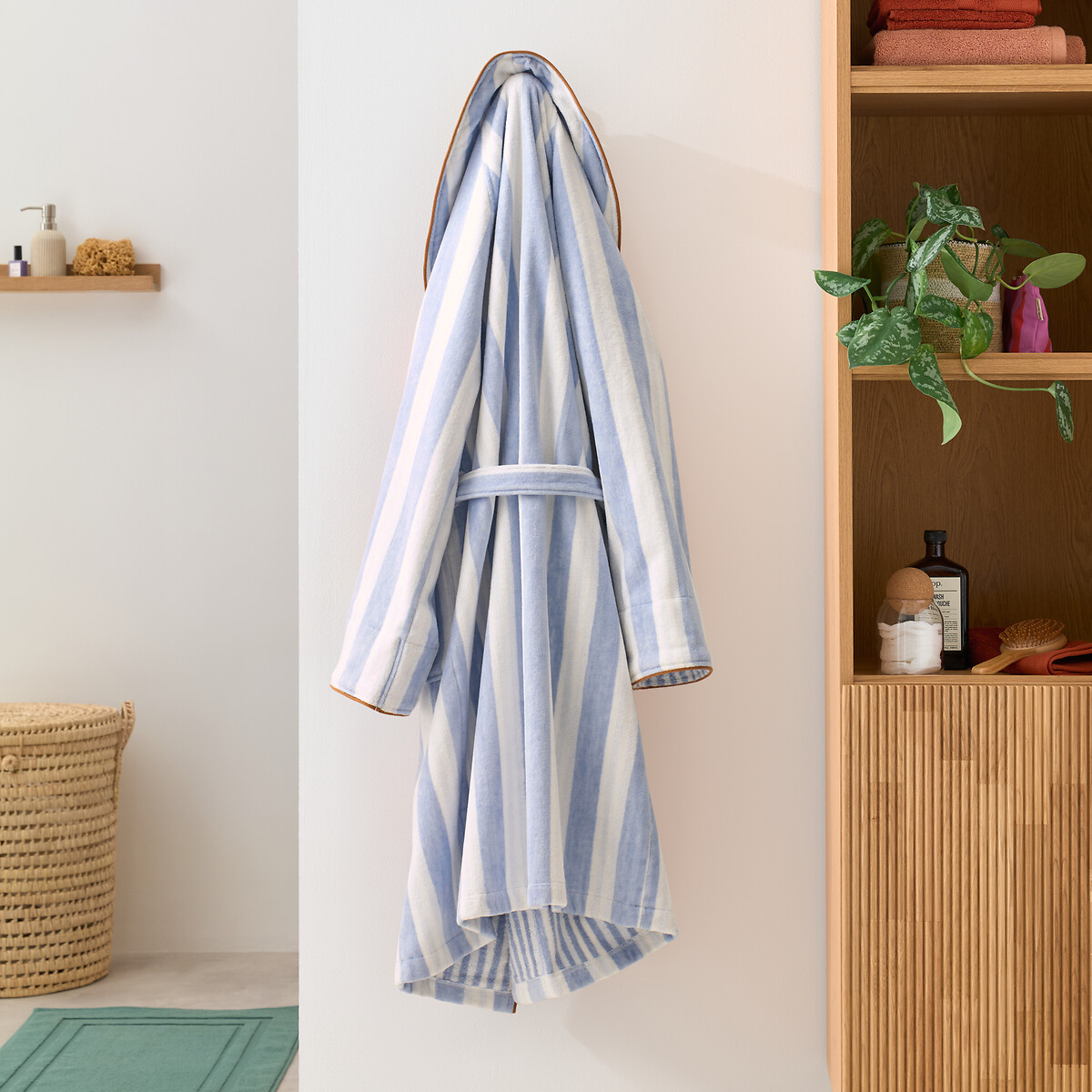 Peignoir de bain col châle, en éponge velours 400 g, DANI bleu/blanc, LA REDOUTE INTERIEURS
