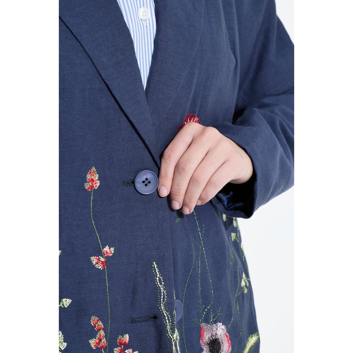 Blazer esprit redingote, lin mélangé marine, ULLA POPKEN