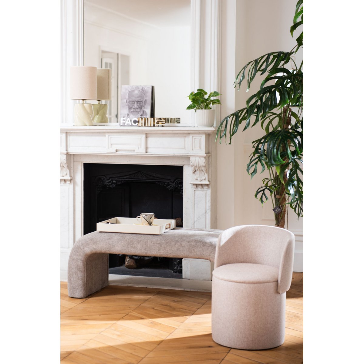 Banc en tissu L122 cm Bump marron, AMADEUS