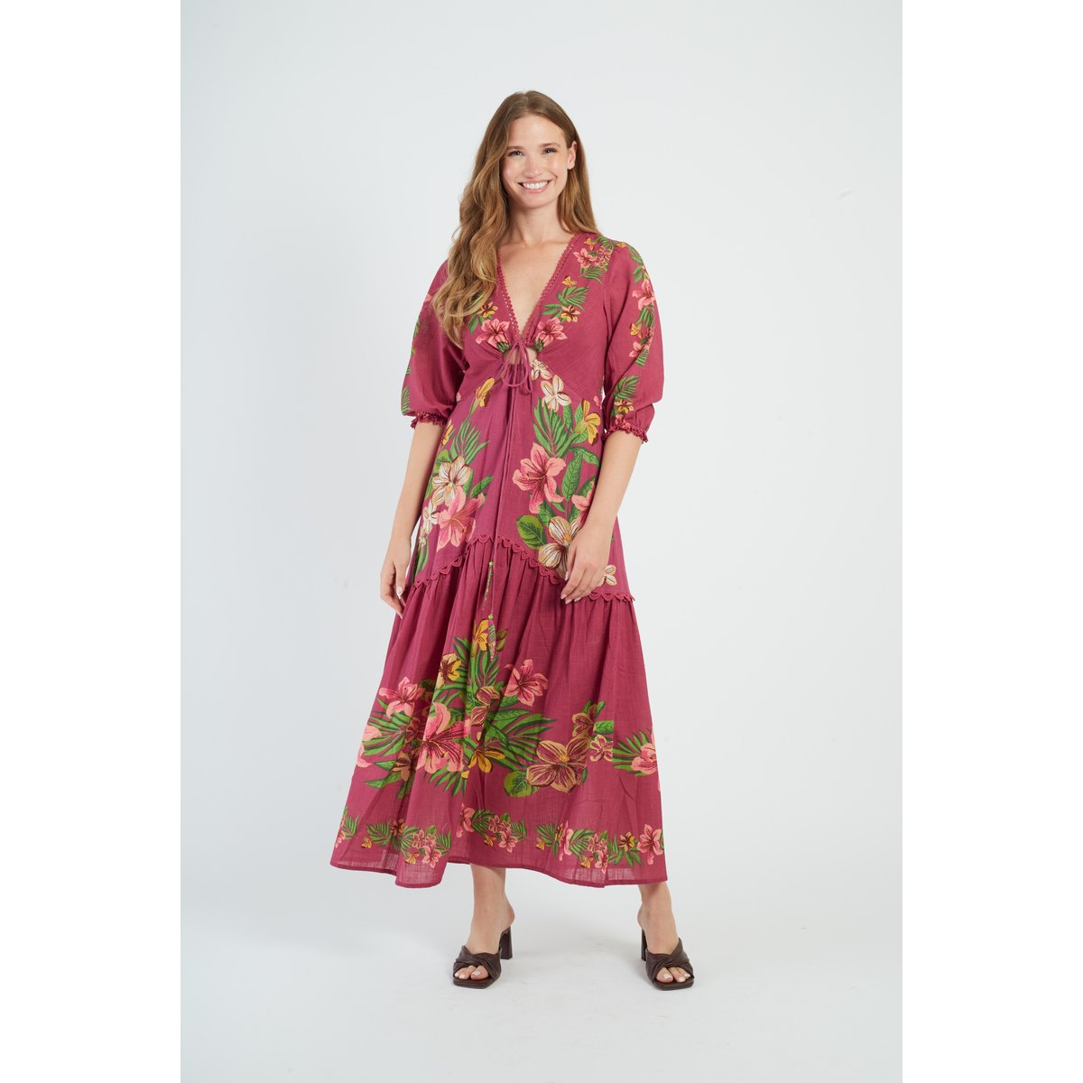 Robe longue imprimée MONIQUE rose, DERHY