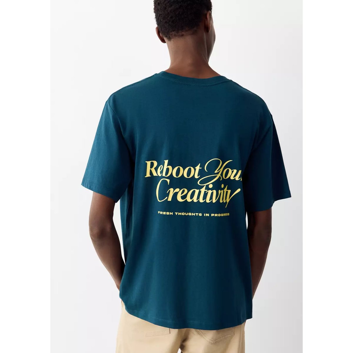 T-shirt texte imprimé bleu pétrole, MANGO TEEN