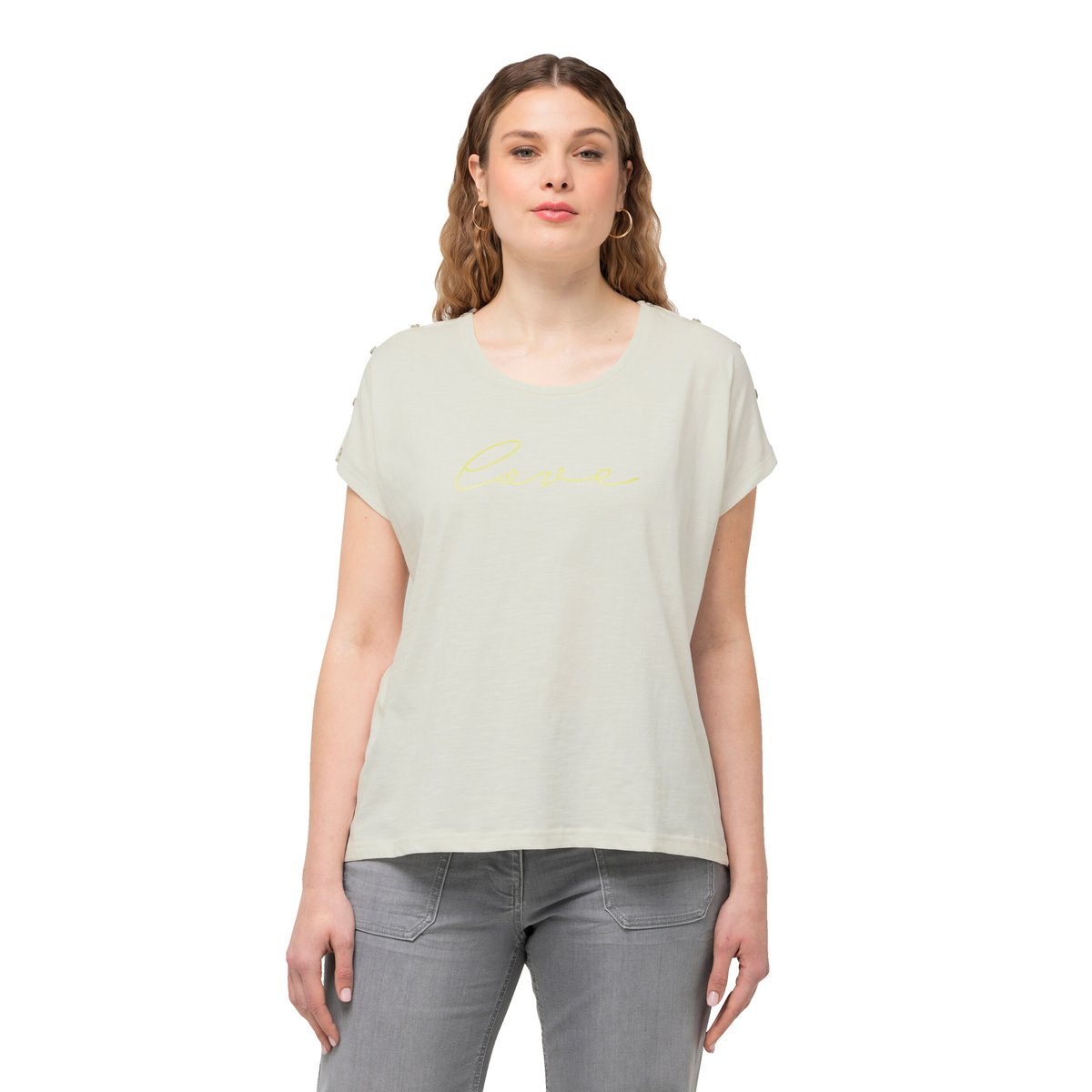 T-shirt oversized, imprimé Love. Col rond blanc cassé, ULLA POPKEN