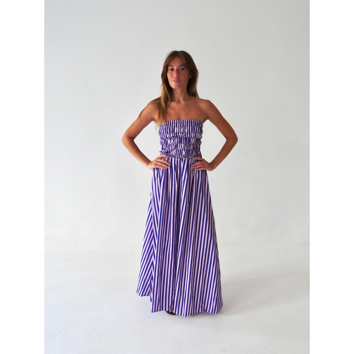 Robe longue bustier rayée EMILY bleu / rose, MINDTRAVELER
