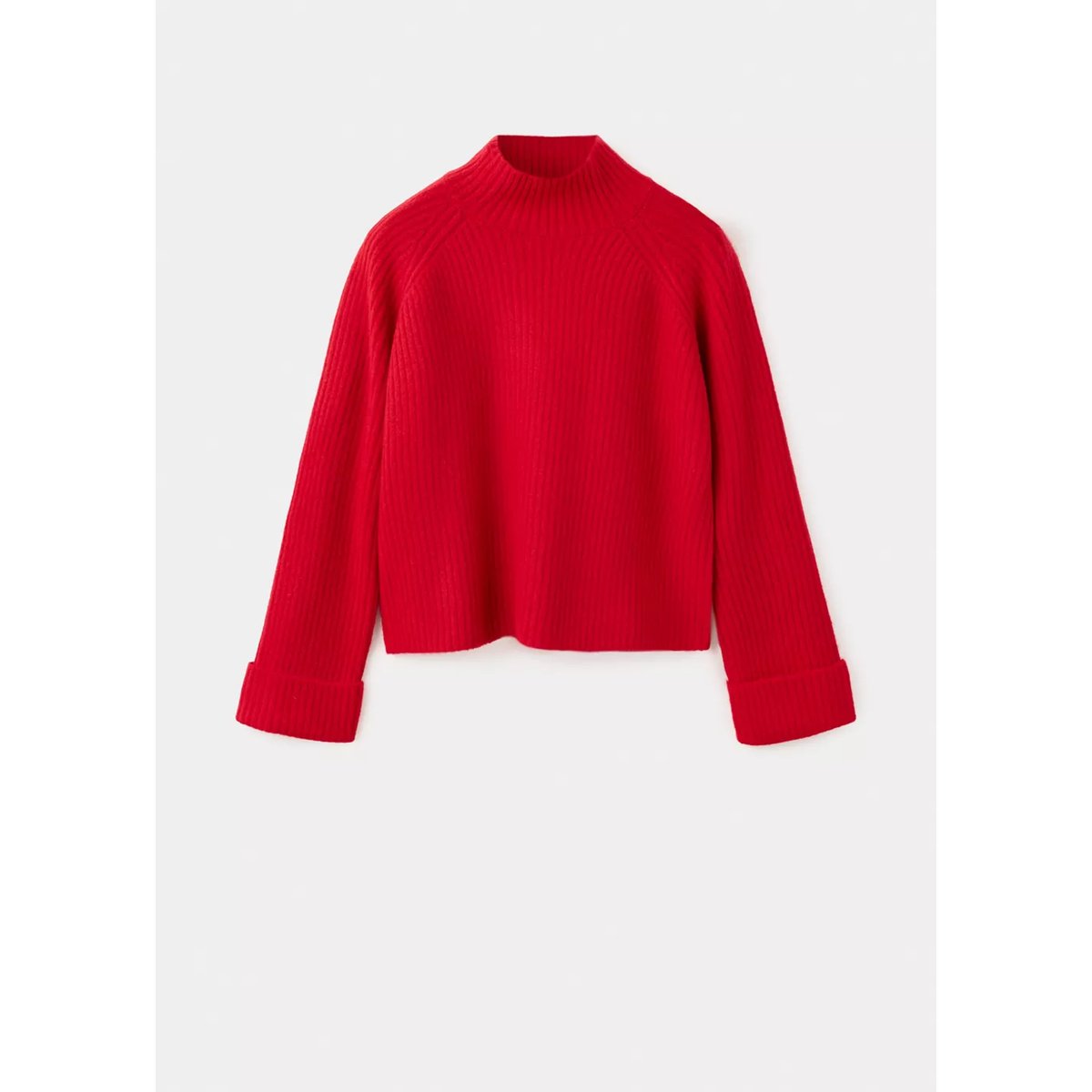Pull-over à col montant en maille côtelée rouge, MANGO
