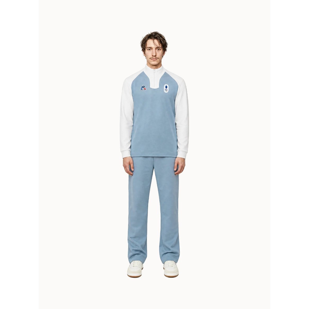 Polo col zippé Équipe de France Olympique 2026 Jeux Olympiques EQUIPE DE FRANCE ashley blue/marshmallow, LE COQ SPORTIF