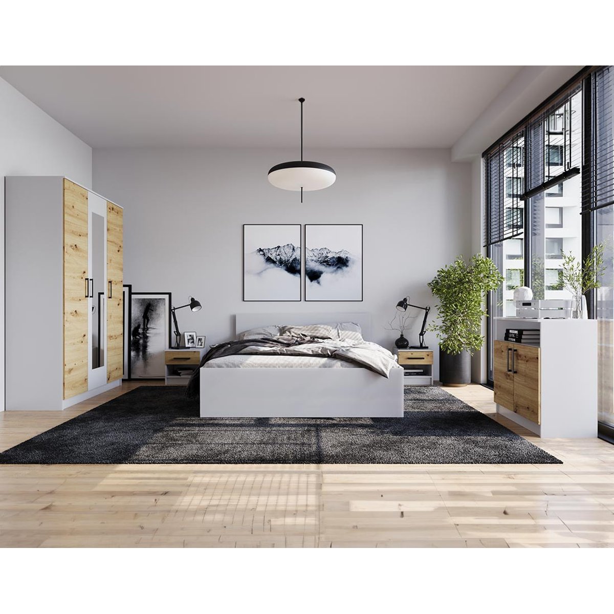 Table de chevet - HAYATO bois / blanc, BEST MOBILIER