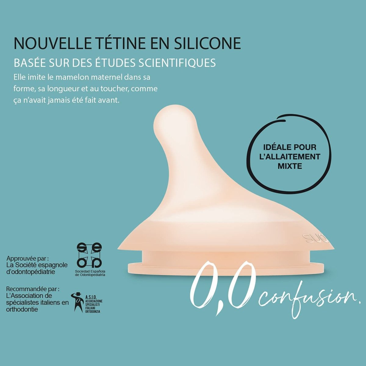 Lot de 2 tétines pour biberon anti-colique spécial allaitement ZERO.ZERO beige, SUAVINEX
