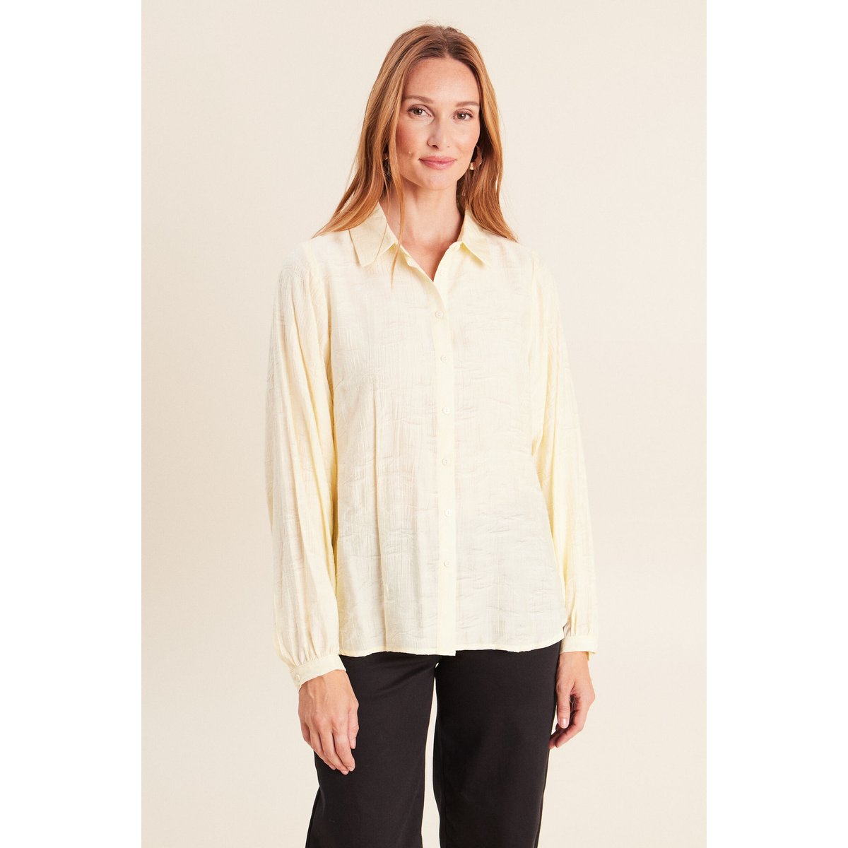 Chemise fluide manches longues jaune pastel, BREAL
