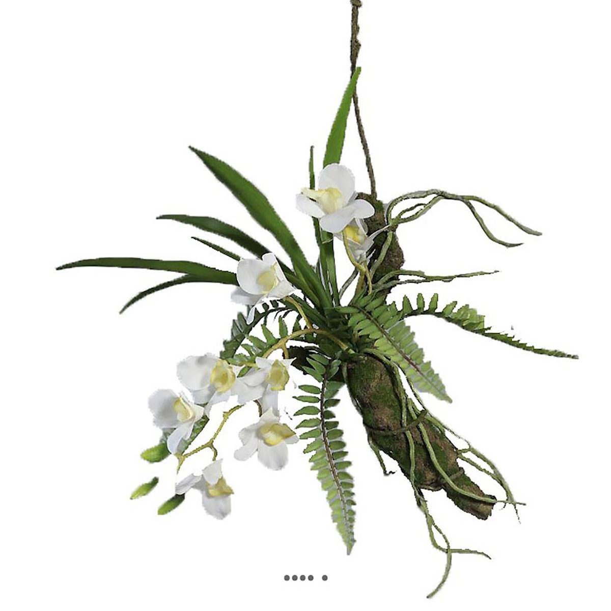 Orchidée Dendrobium factice Latex sur branche crème, ARTIFICIELLES