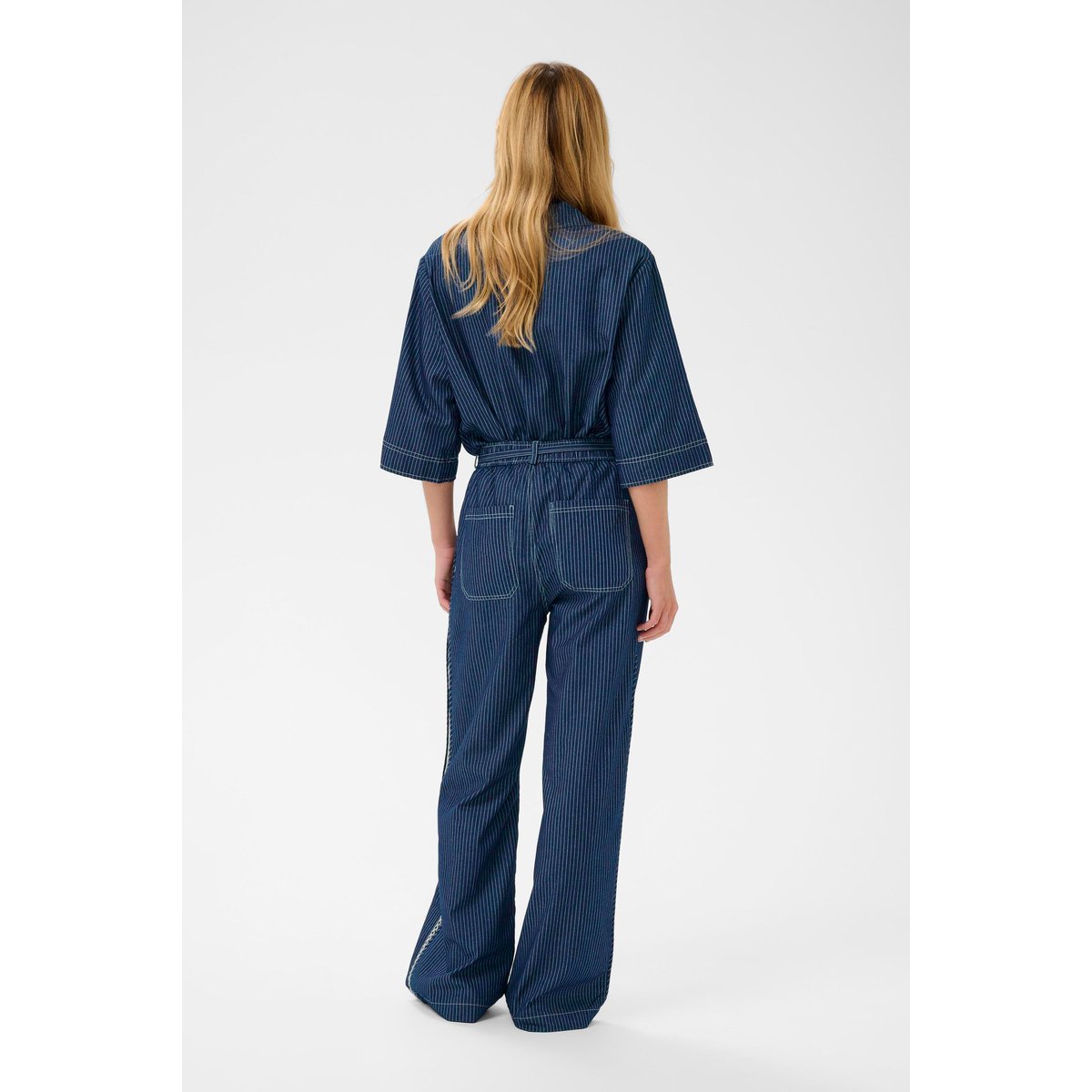 Pantalon casual bleu rossland pinstriped denim, CREAM