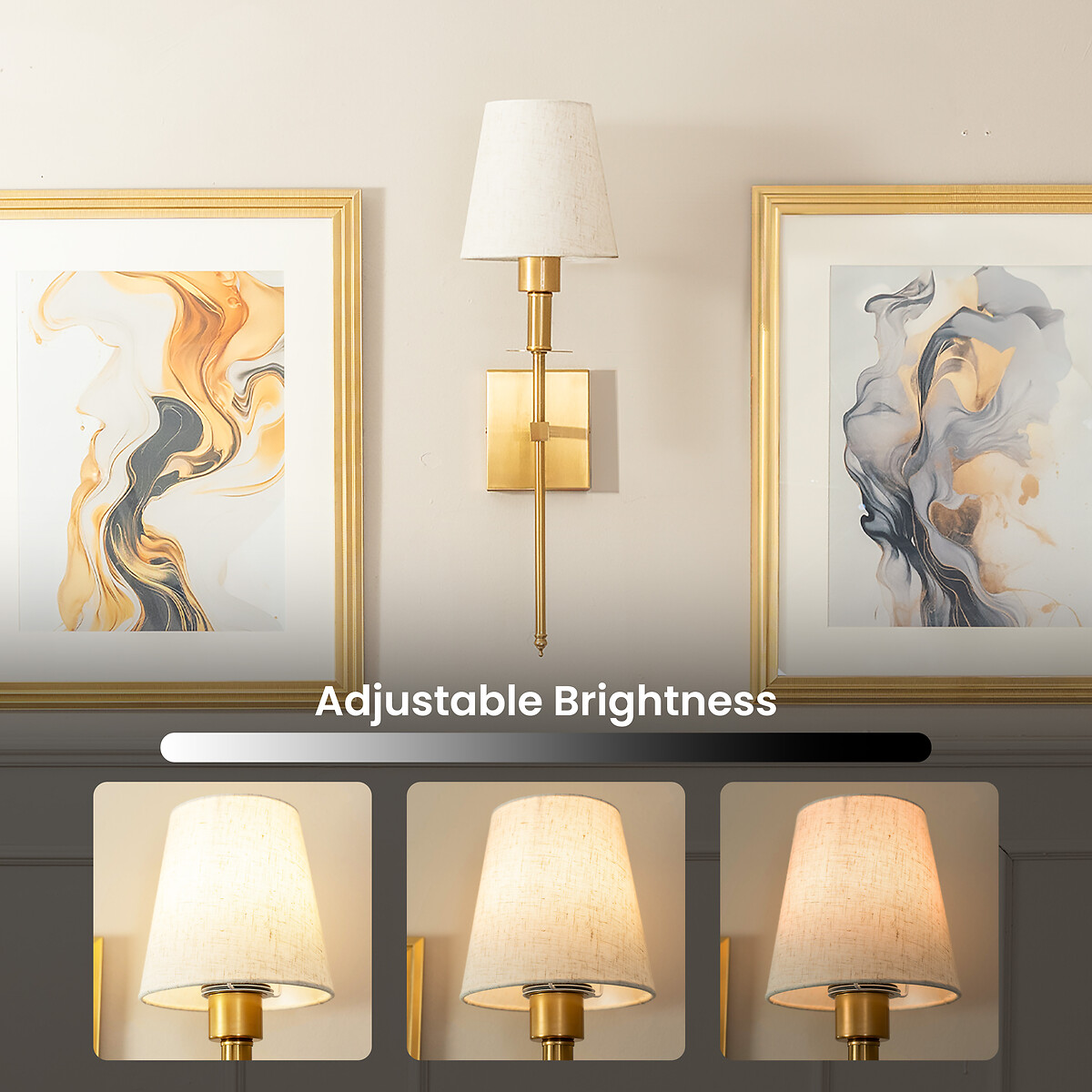 Kasey Rechargeable Easy Fit Wall Light with Shade in Antique Brass gold-coloured, SO'HOME