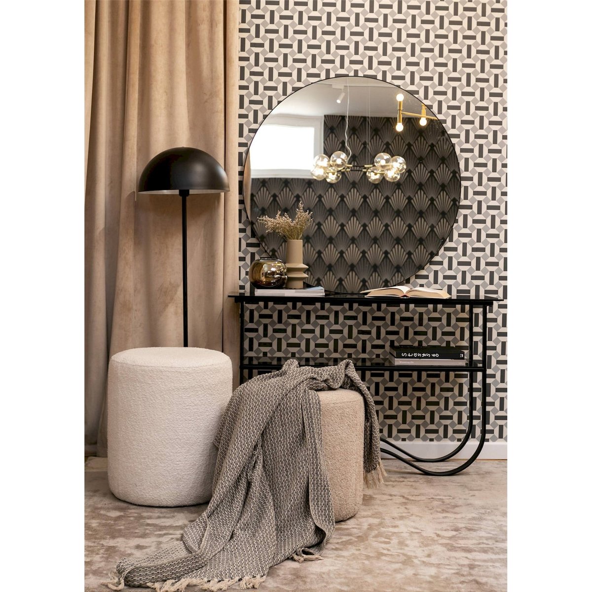 Pouf rond tissu bouclé collection SEPPIO blanc, RECOLLECTION