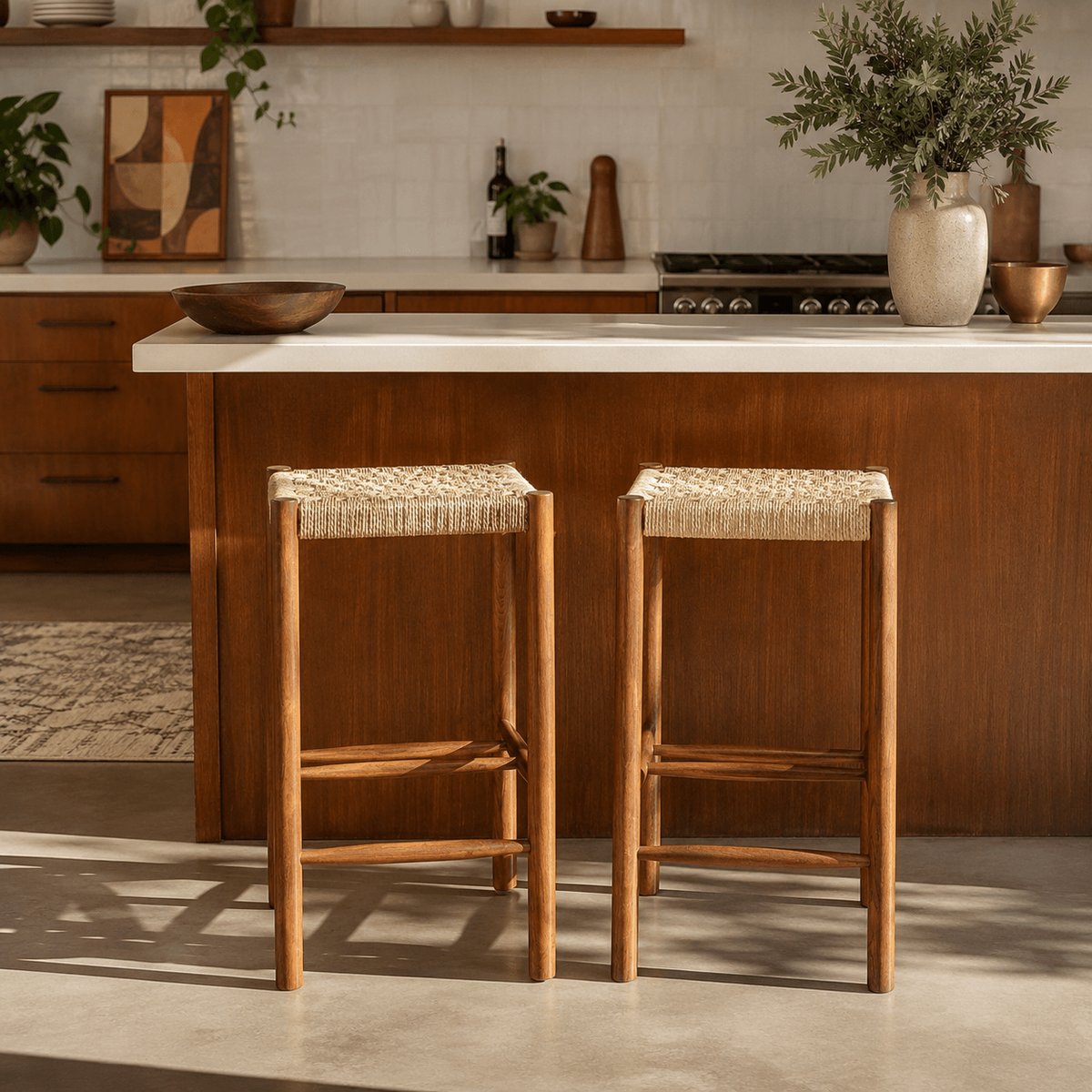 Lot de 2 tabourets en chêne ELLIO noyer, SORELH