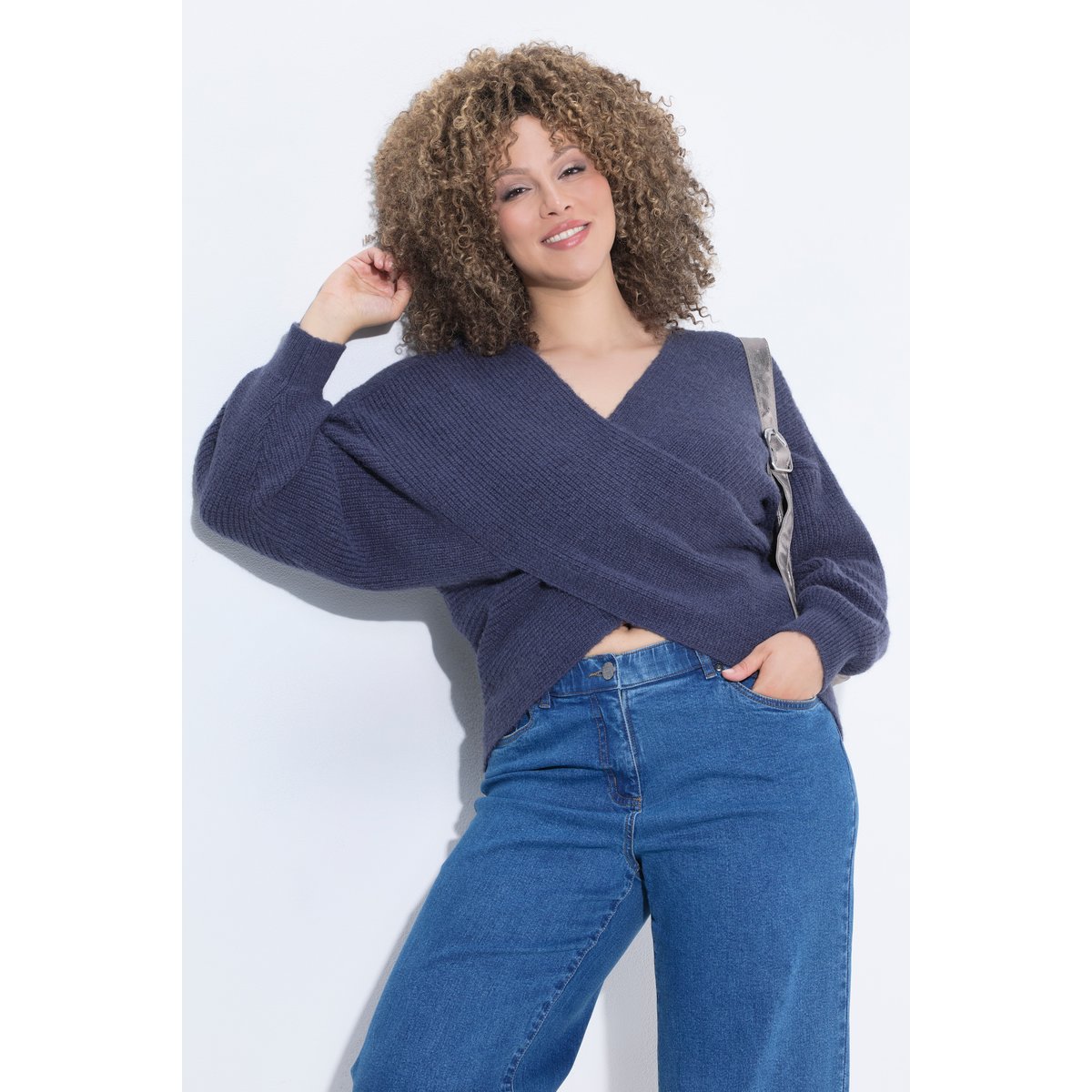 Pull en V esprit cache-cœur, manches longues marine, ULLA POPKEN