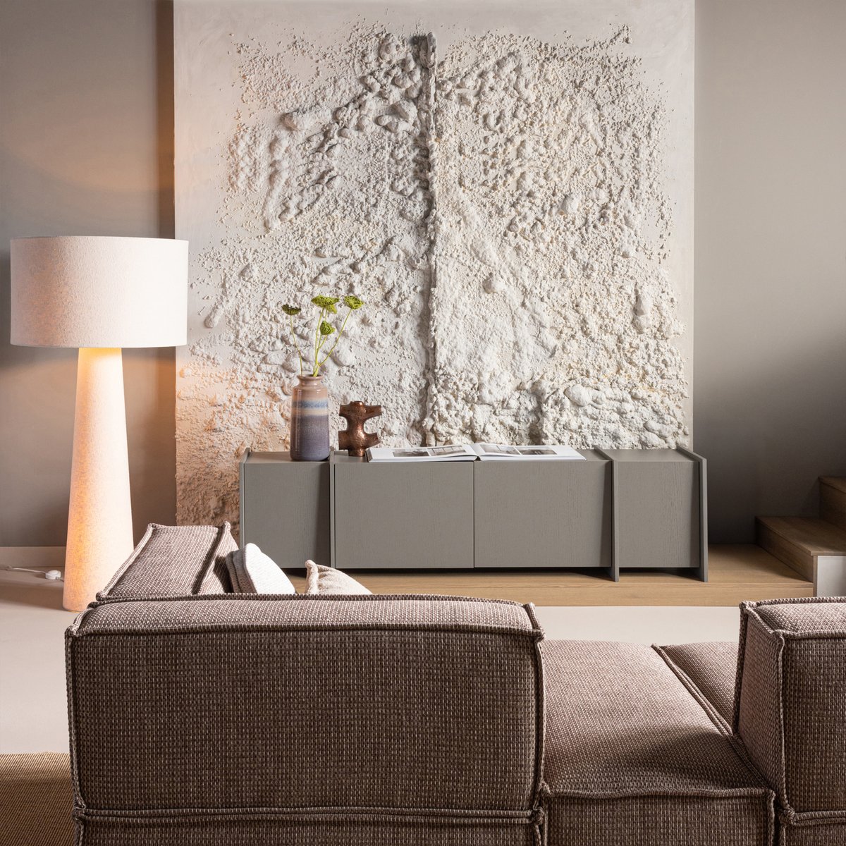Meuble Tv en placage frêne L200 BROCK gris, WOOOD