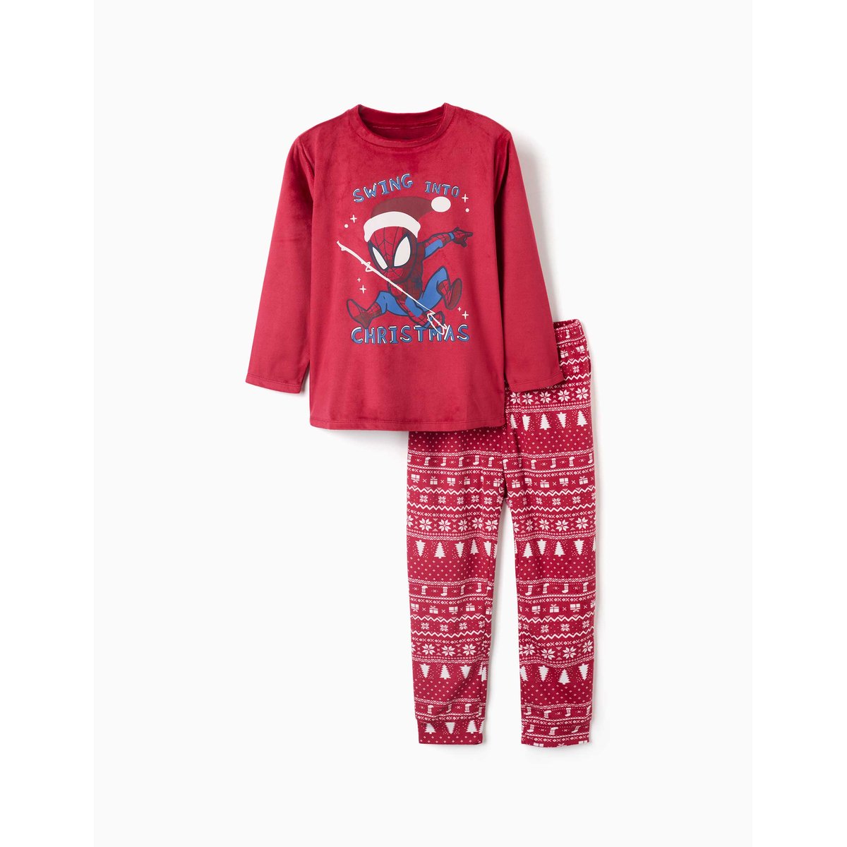 Pyjama en velours à manches longues avec imprimé Spider-Man rouge, ZIPPY