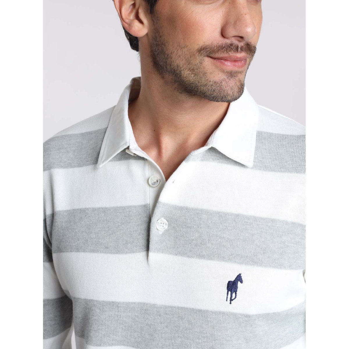 Pulls col polo en coton RACING gris chine/blanc, GENTLEMAN FARMER