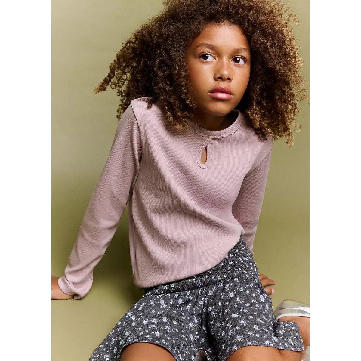 Jupe florale froncée gris anthracite, MANGO KIDS