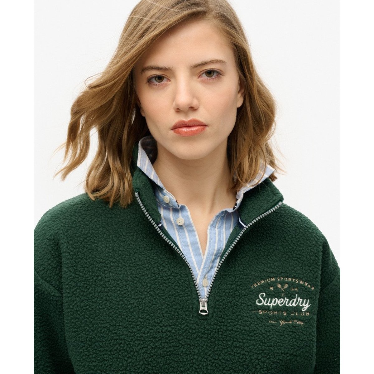 Sweat en polaire à col camionneur Country Club vert émail, SUPERDRY