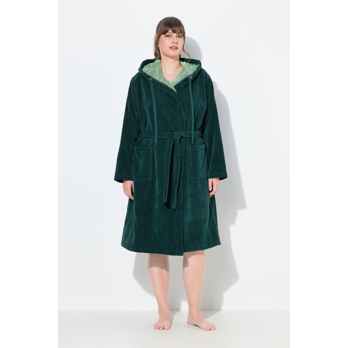 Peignoir réversible en tissu éponge vert minuit, ULLA POPKEN