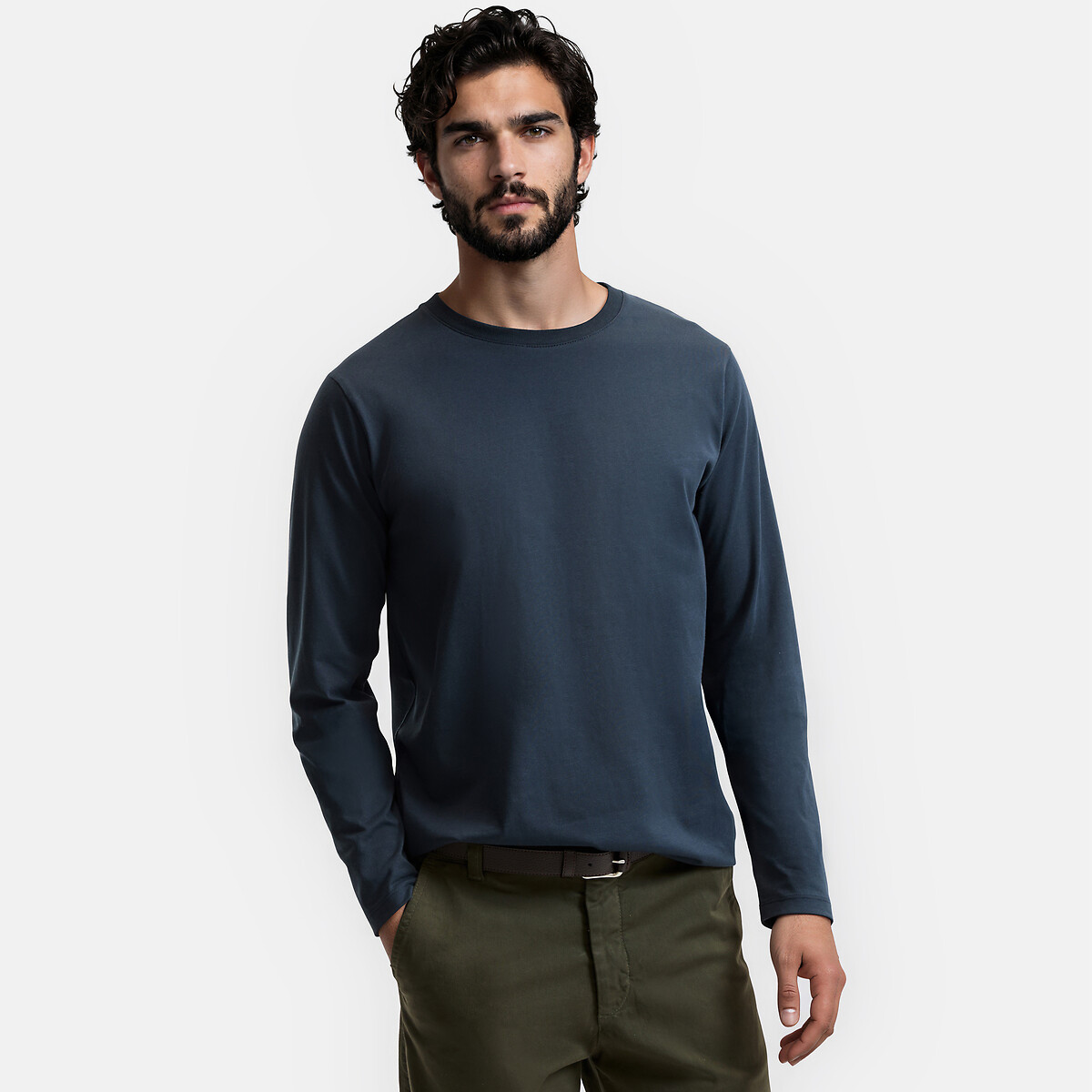 T-shirt col rond manches longues bleu marine foncé, LA REDOUTE COLLECTIONS