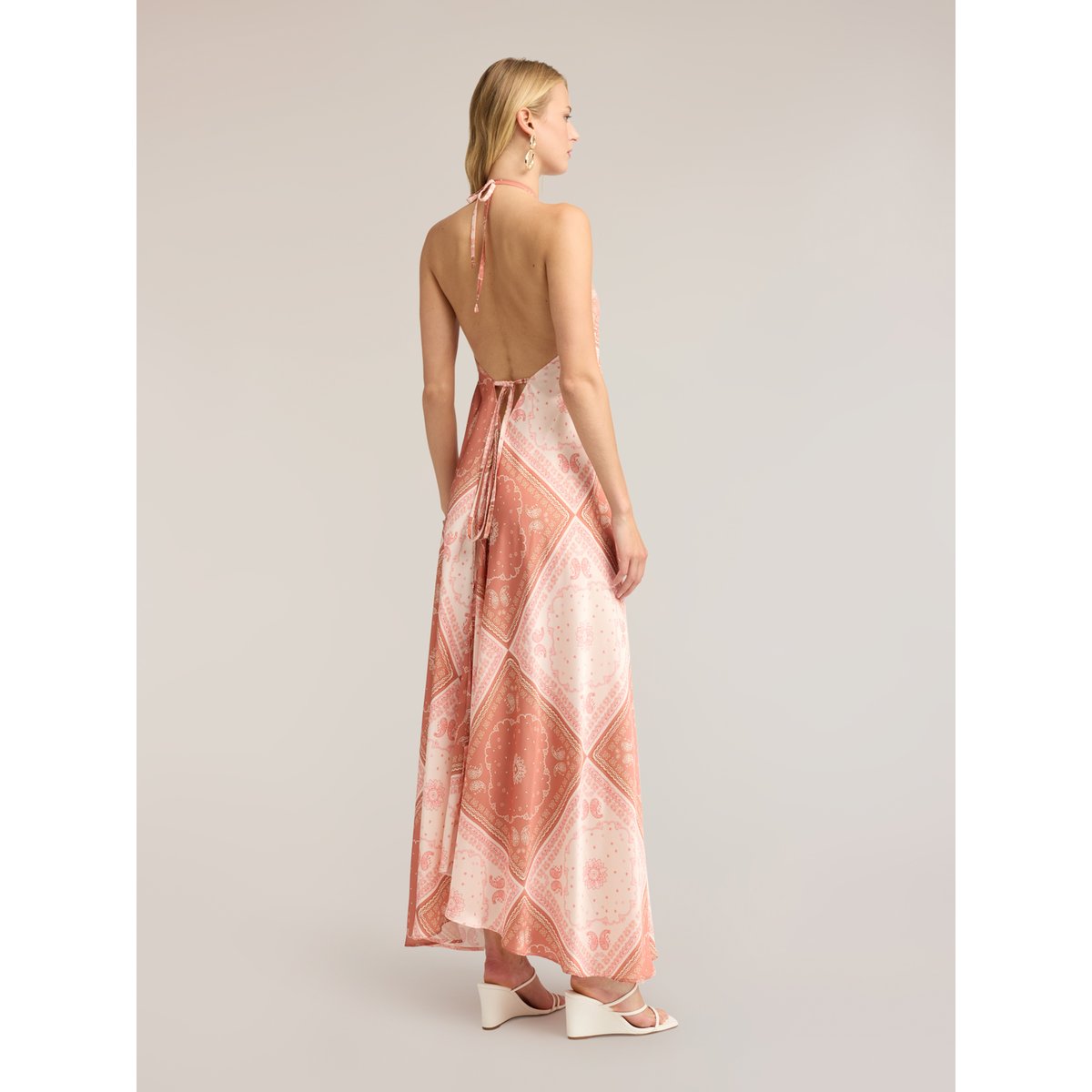 Robe longue évasée avec imprimé rose, MOTIVI