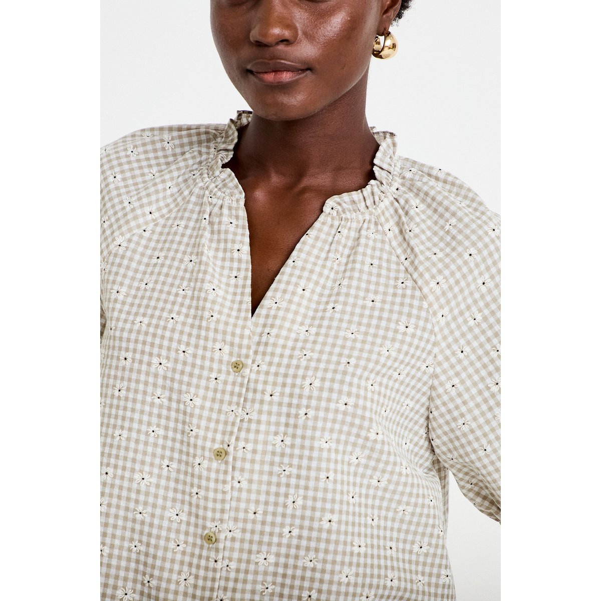Blouse droite col v manches courtes gris, CACHE CACHE