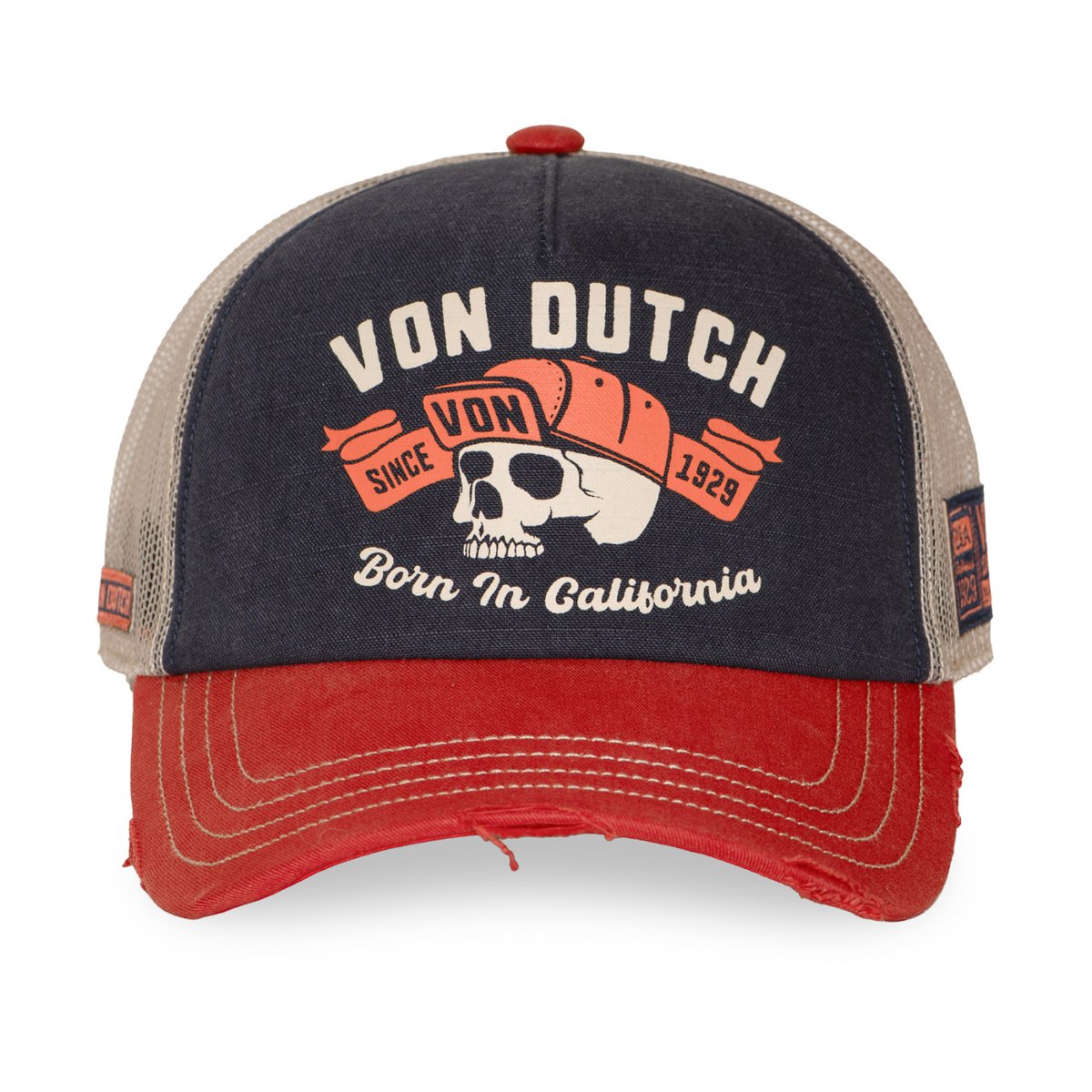 Casquette trucker Crew rouge/bleu foncé/beige, VON DUTCH