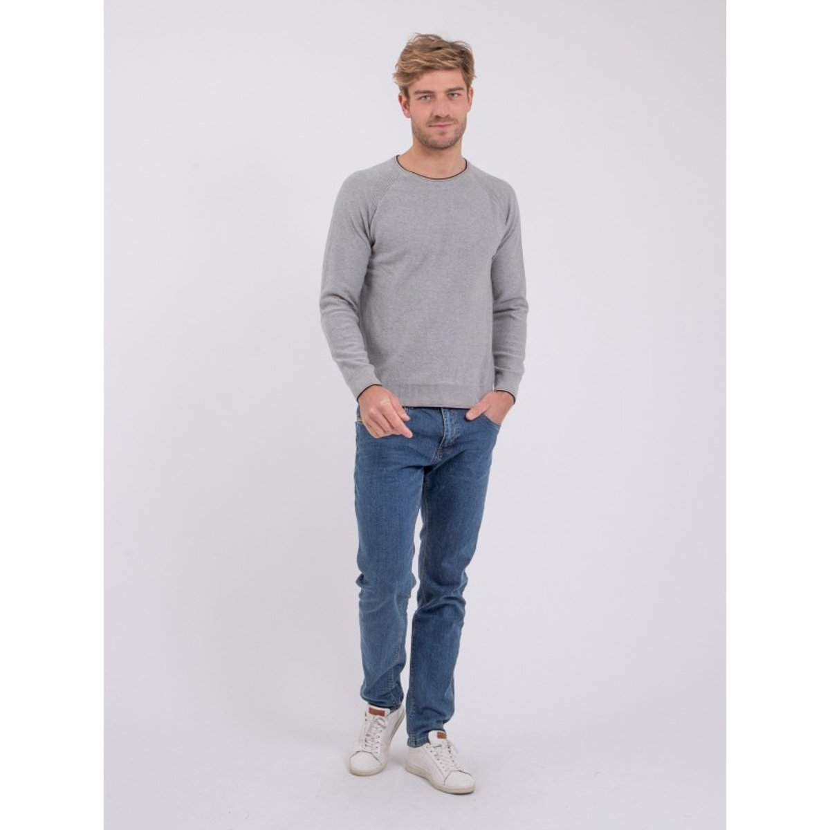 Pull Col Rond Pur Coton Amateo gris, RITCHIE