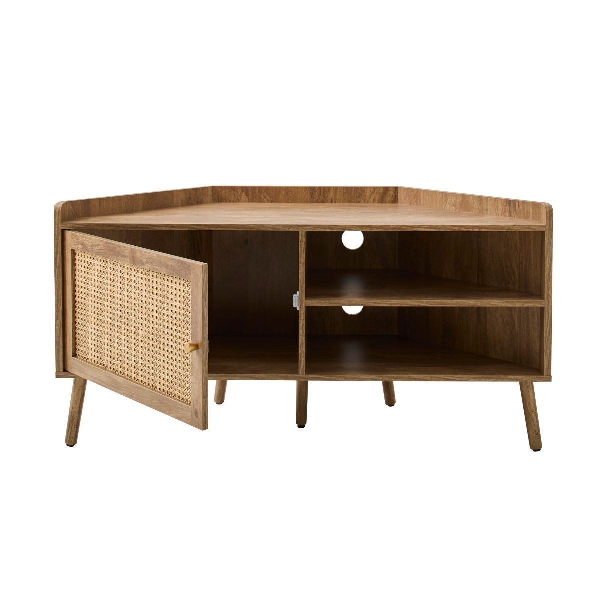 Meuble TV d'angle 1 porte 2 niches - PALMO bois clair, CALICOSY